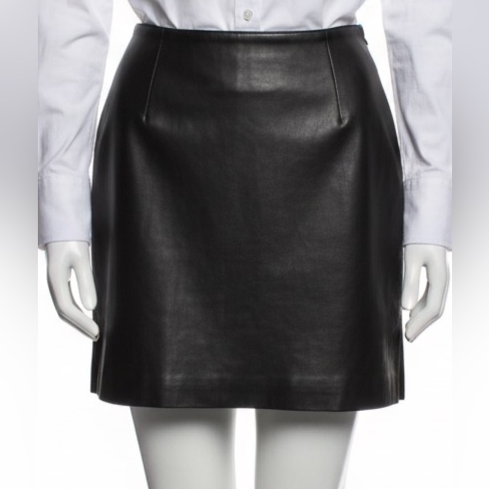 Hugo Buscati Black Leather Mini Skirt Side Slits
